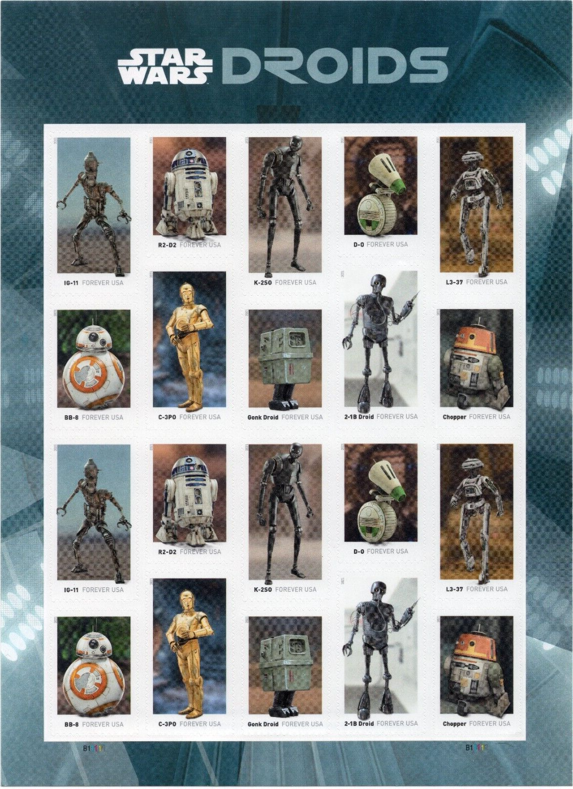 Scott #5582a (5573-82) - Star Wars Droids - Sheet Of 20 Forever