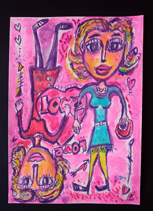 Tableau Dessin Love Amour Dating Femmes Amoureuses 21x29cm/Feuille SignÃ©