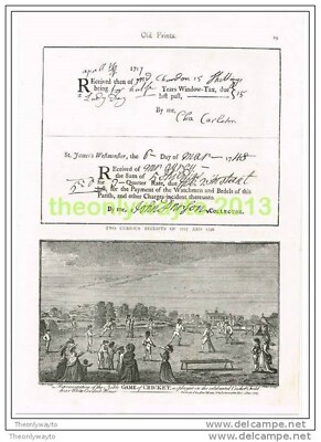 2 CURIOUS RECEIPTS & THE NOBLE GAME OF CRICKET,  Book Illustration c1895