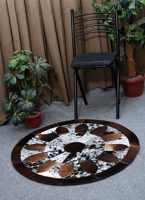 Cowhide Round Patchwork Carpet Handmade Cowhide Carpet  Home Décor Cow Skin 4219