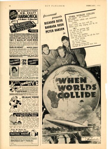 WHEN WORLDS COLLIDE  Richard Derr - Barbara Rush -  Hit Parader February 1952 Ad