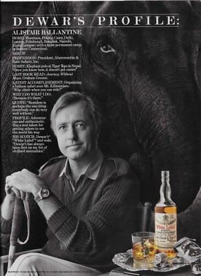 1988 Dewar's White Label Scotch Alistair Ballantine Elephant Vintage Print Ad