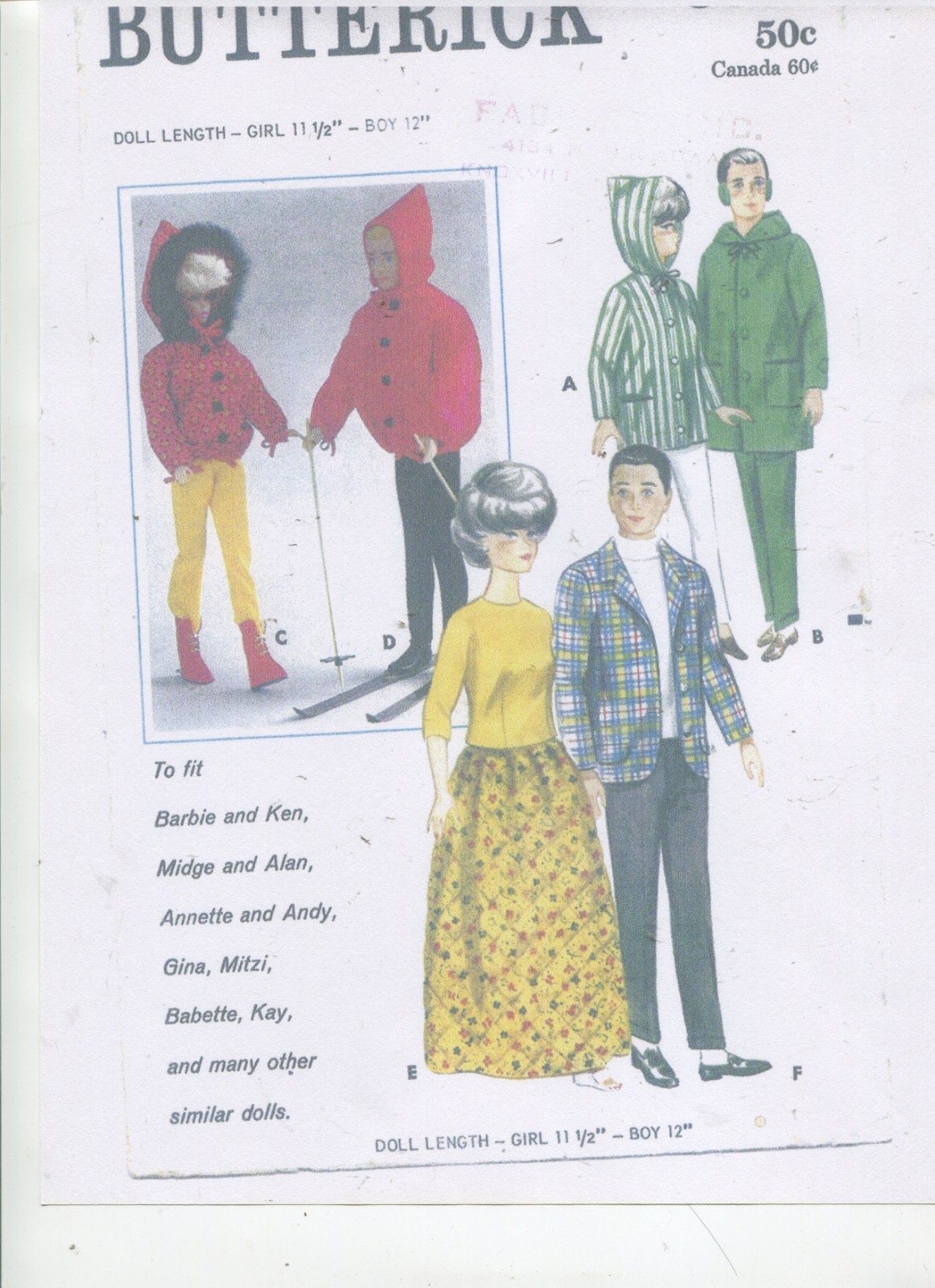 VINTAGE COLLECTION OF- 6 - BARBIE & KEN DOLL WARDROBE PATTERNS-REPRODUCTIONS-#4