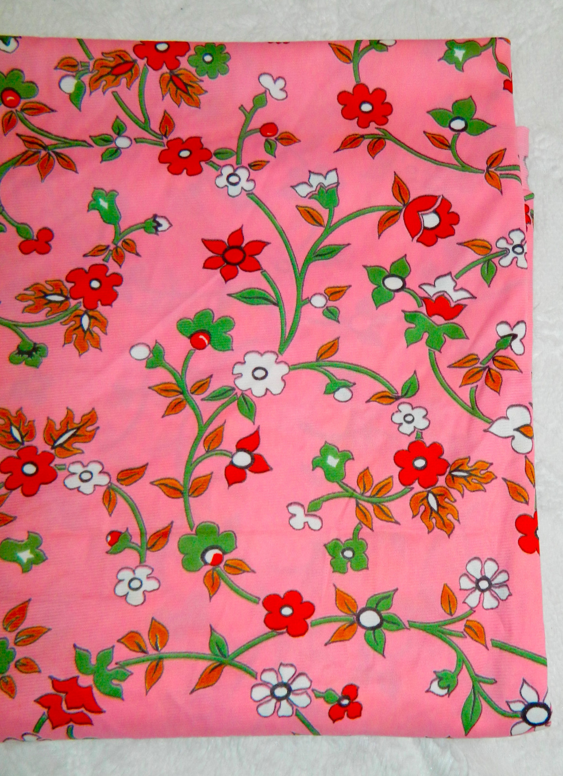 VTG Retro 60s 70s MATERIAL FABRIC Psychedelic FLORAL Neon Pink GROOVY 49 x 95  7