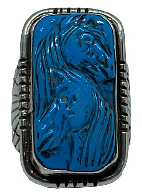 Carved Turquoise Horse Ring Sterling Silver Men SZ 12.5 Francisco Gomez Jewelry
