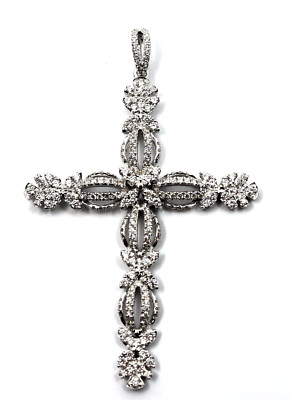 18k Solid White Gold Diamond Large Cross Pendant (1.85ct. t.w.)