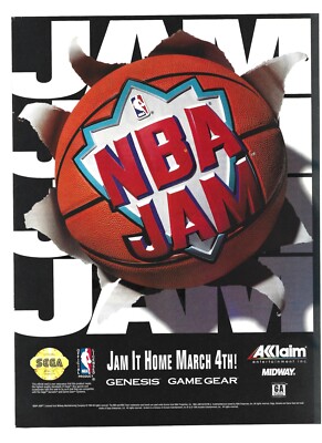 SEGA Genesis1994 vintage Print Ad of NBA JAM! by ACCLAIM Entertainment & MIDWAY