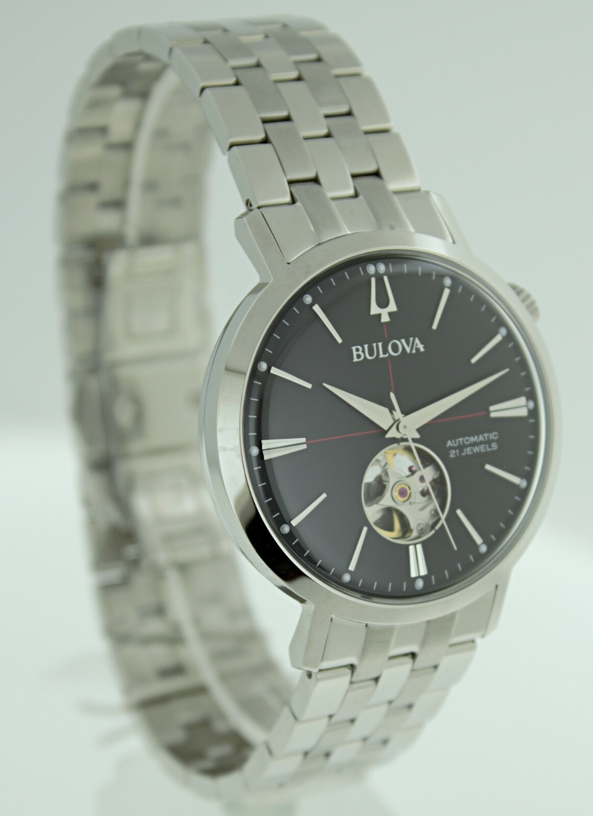 Pre-owned Bulova 96a199 Automatic Black Dial Stainless Steel Men's Watch