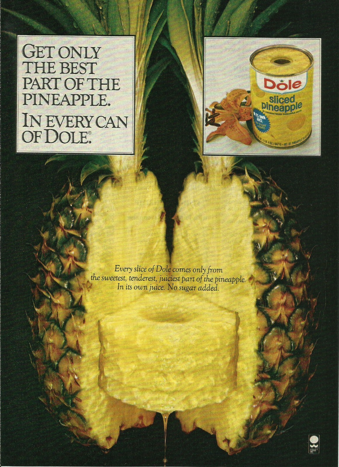 少年漫画 apple-pineapple 1982 Dole Sliced Pineapple Fruit vintage print ad 80's Food