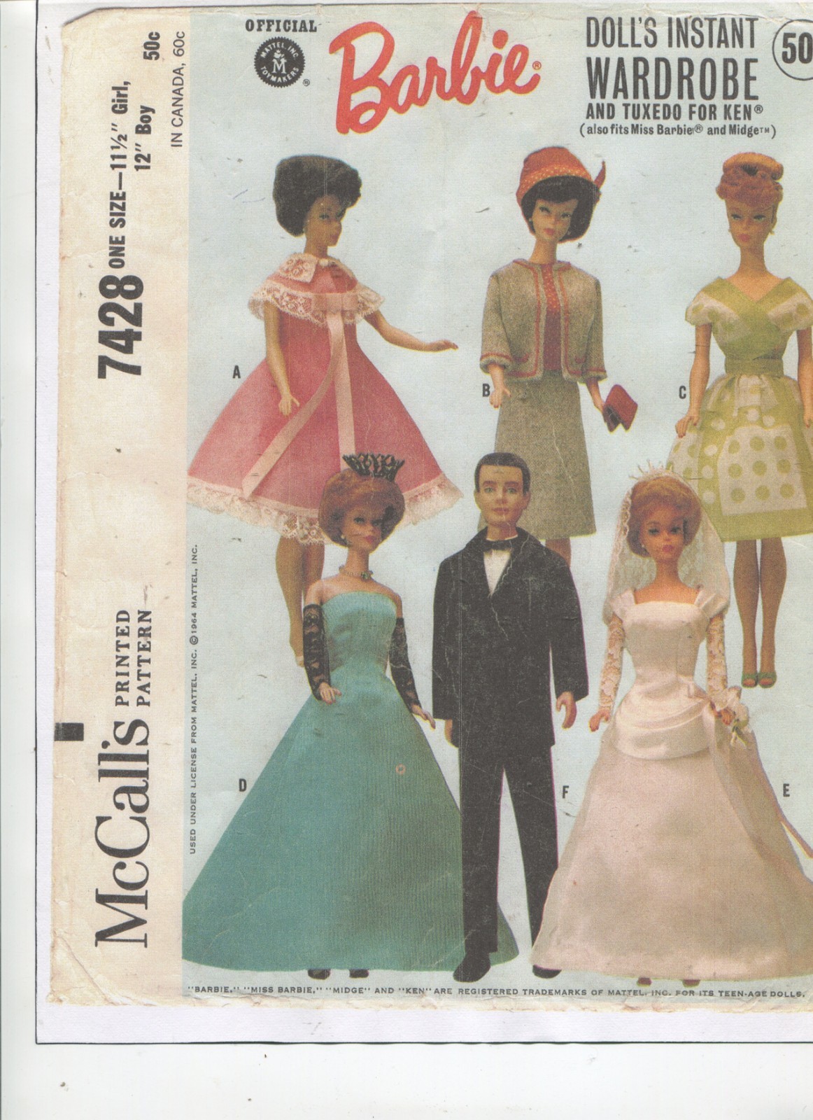VINTAGE COLLECTION OF- 6 - BARBIE & KEN DOLL WARDROBE PATTERNS-REPRODUCTIONS-#4