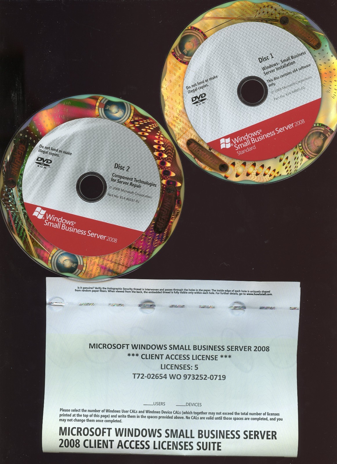 T72-02654 Microsoft Small Business Server 2008 Standard 5 CAL