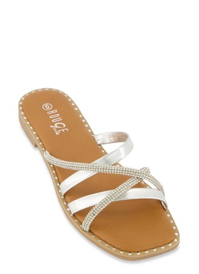 Rhinestone Strappy Studded Trim Sandal / Silver / 8.5