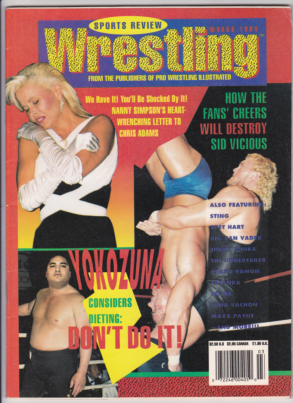 Sports Review Wrestling March 1994 Nancy Simpson Chris Adams Sid Vicious USWA