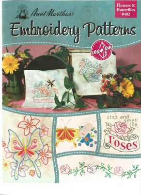 Aunt Marthas Embroidery Patterns Flowers Butterflies Hot Iron Transfers H02