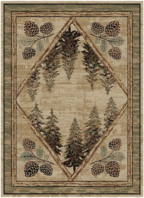 Lodge Cabin Rustic Forest Pinecone Pine Area Rug **FREE SHIPPING**