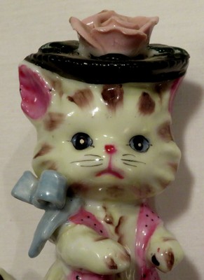 Vtg Cat Figurine Fancy Bone China Porcelain Ceramic Animal Lefton Norcrest CUTE!