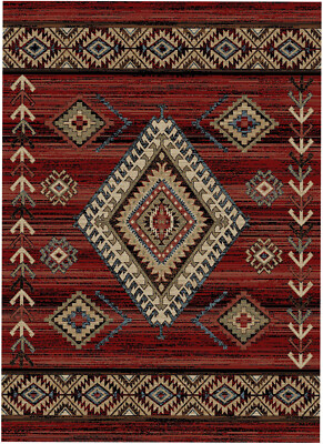 Southwestern Lodge Cabin Rustic Tribal Red Area Rug **FREE SHIPPING**