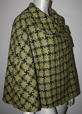 FRANGI Olive Green Art To Wear Cape Jacket OS S M L Yellow Multi Woven 