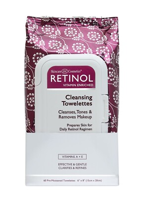 Retinol Cleansing Towelettes-On The Go Exfoliating, Hydrating & Makeup remover