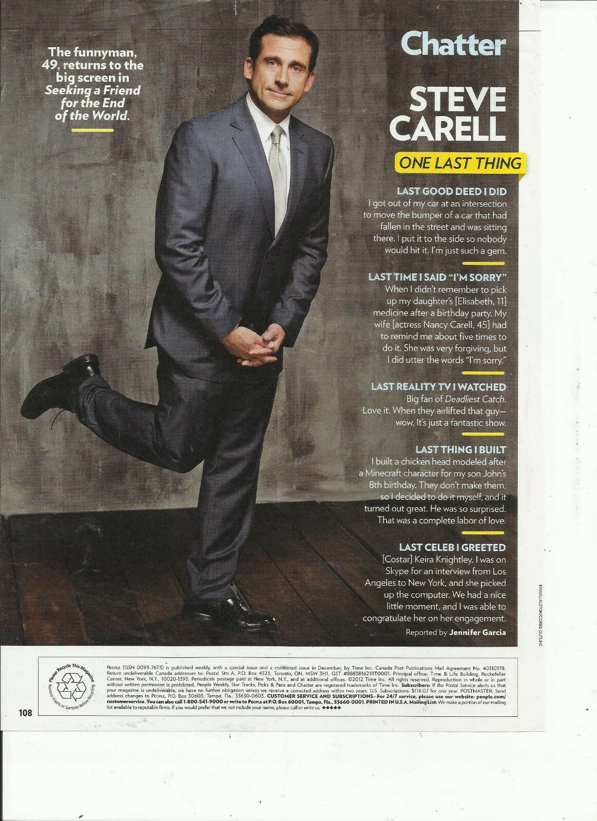 STEVE CARELL MAGAZINE CLIPPINGS-LOT #1