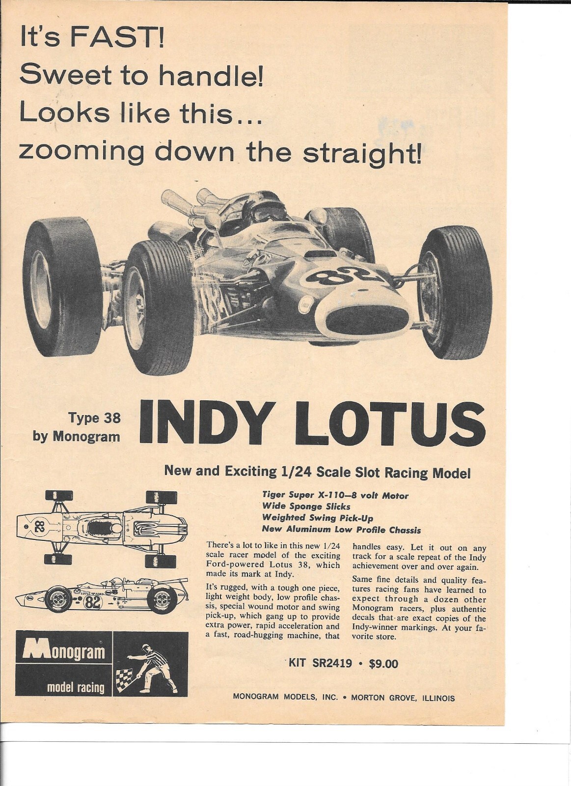 Monogram Indy Lotus Type 38 Slot Car 1/24 Scale Vintage Monogram Indy Lotus Type 38 Slot Car 1/24 Scale Vintage