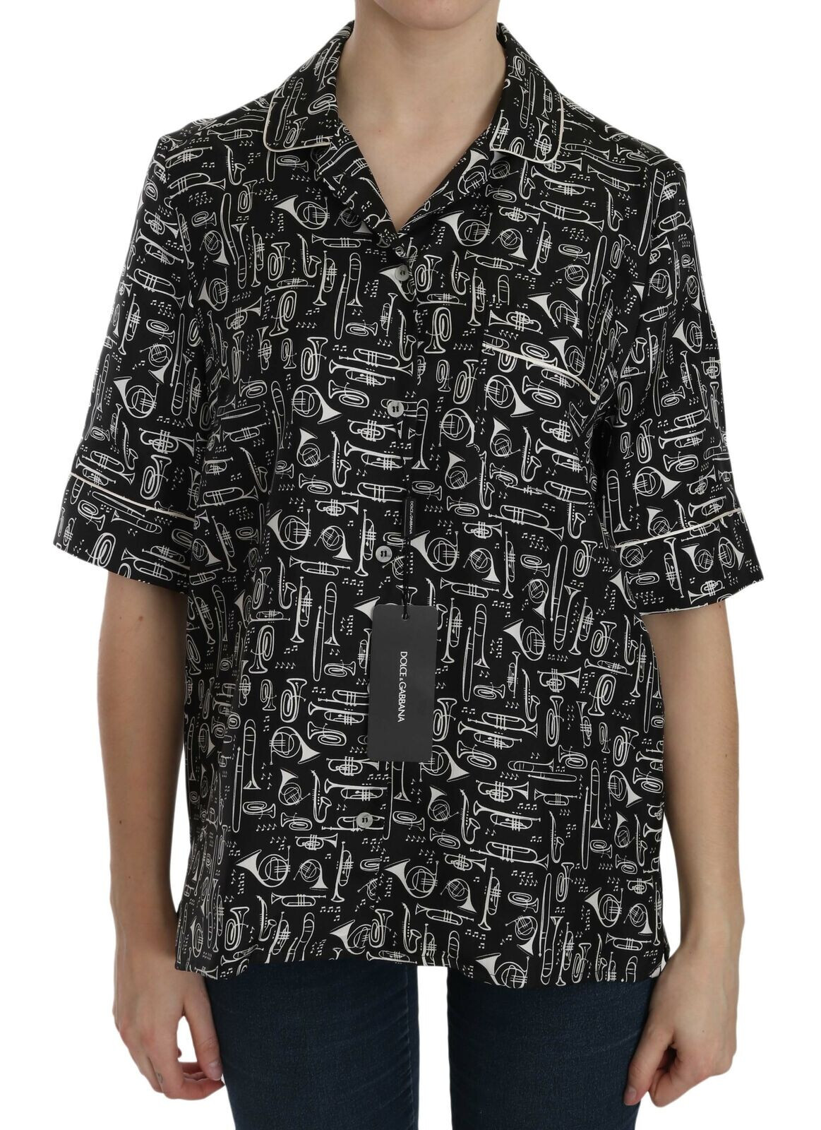 

Блузка DOLCE - GABBANA Черный шелковый топ с принтом музыкальных инструментов IT40/ US6 / $980