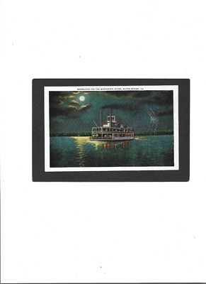 LOUISIANA PADDLEWHEEL  ''Moonlight on the Mississippi River, Baton Rouge''  UNUSED