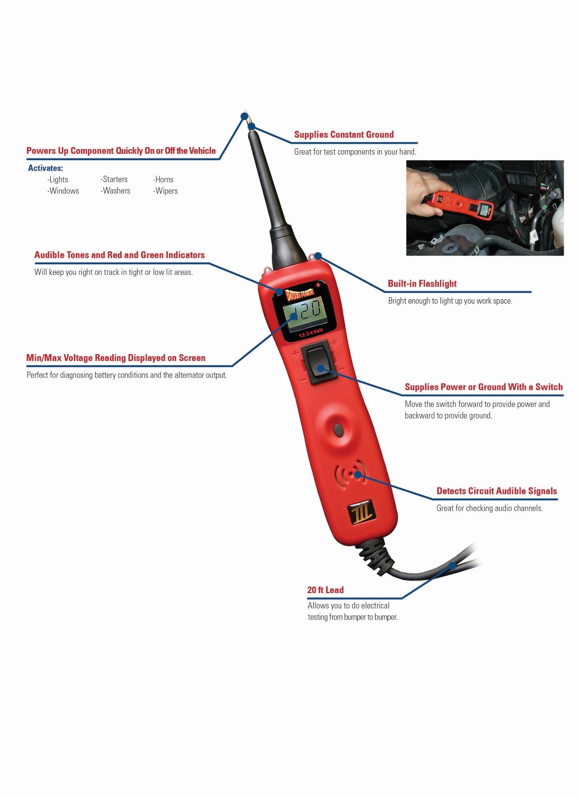 Power Probe Iii Circuit Tester & Voltmeter Kit W/ Case, Blue pp319ftc