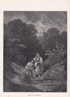 1870 GUSTAVE DORE Print - "David and Jonathan" - Bible - 8.5 x 12.8 Inches