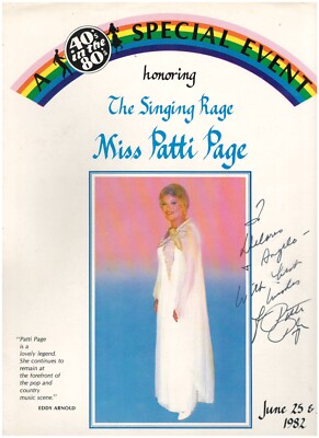 Special Event Program ''40's in the 80's'' Signed by Patti Page with COA