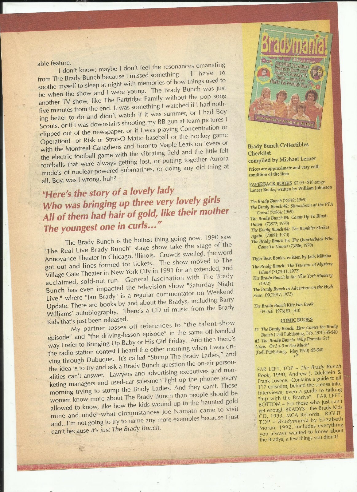 BRADY BUNCH MAGAZINE CLIPPINGS