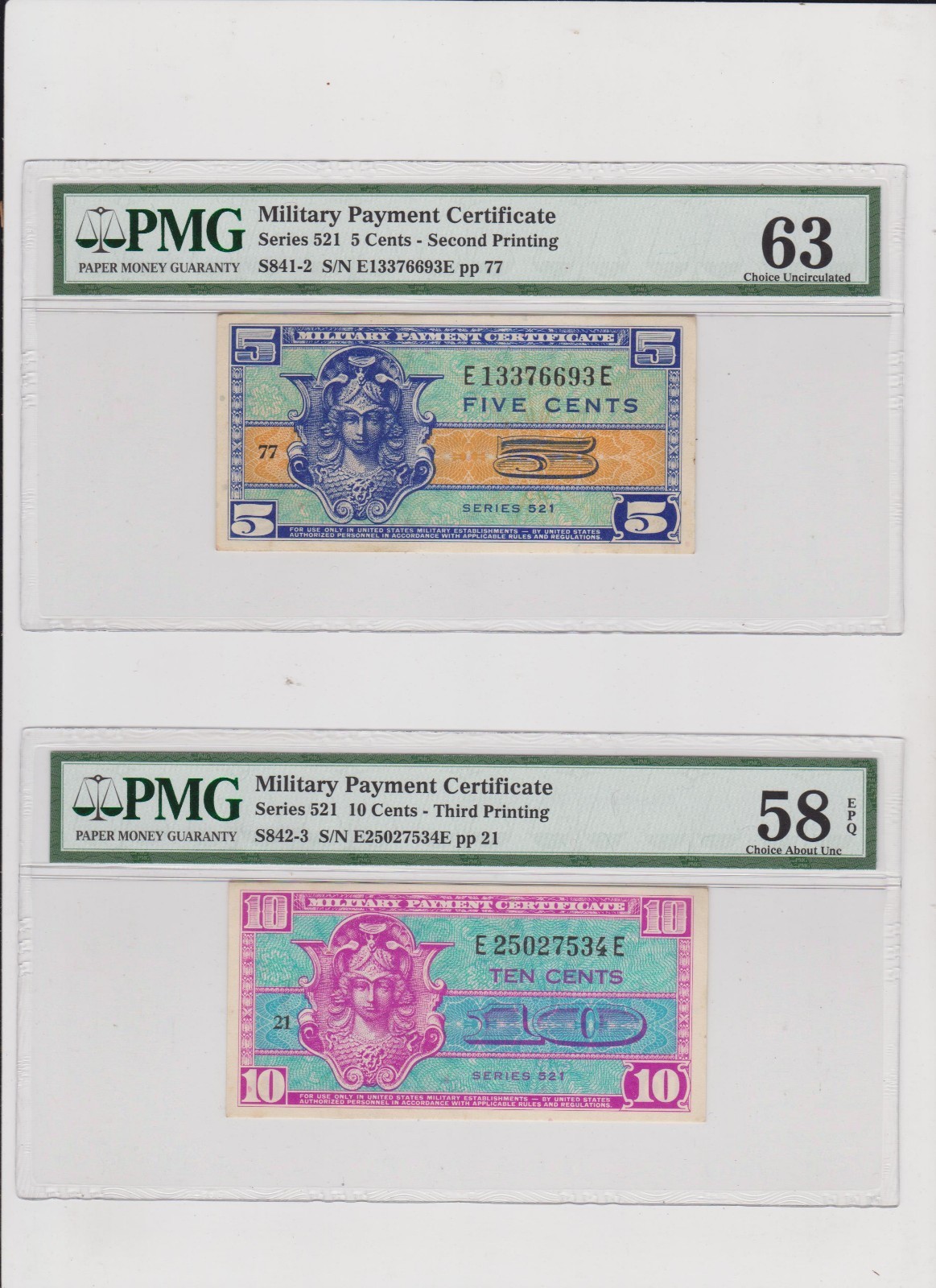 Complete Set of Series 521 Military Payment Certificates PMG HIGH GRADES