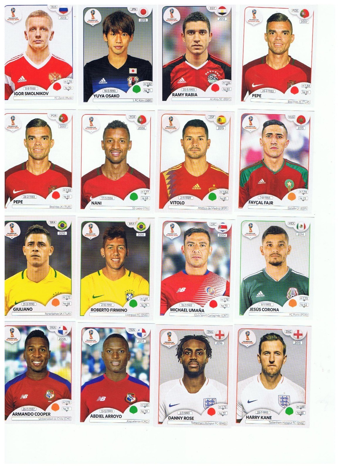 2018 PANINI FIFA WORLD CUP RUSSIA STICKERS UPDATED - YOU