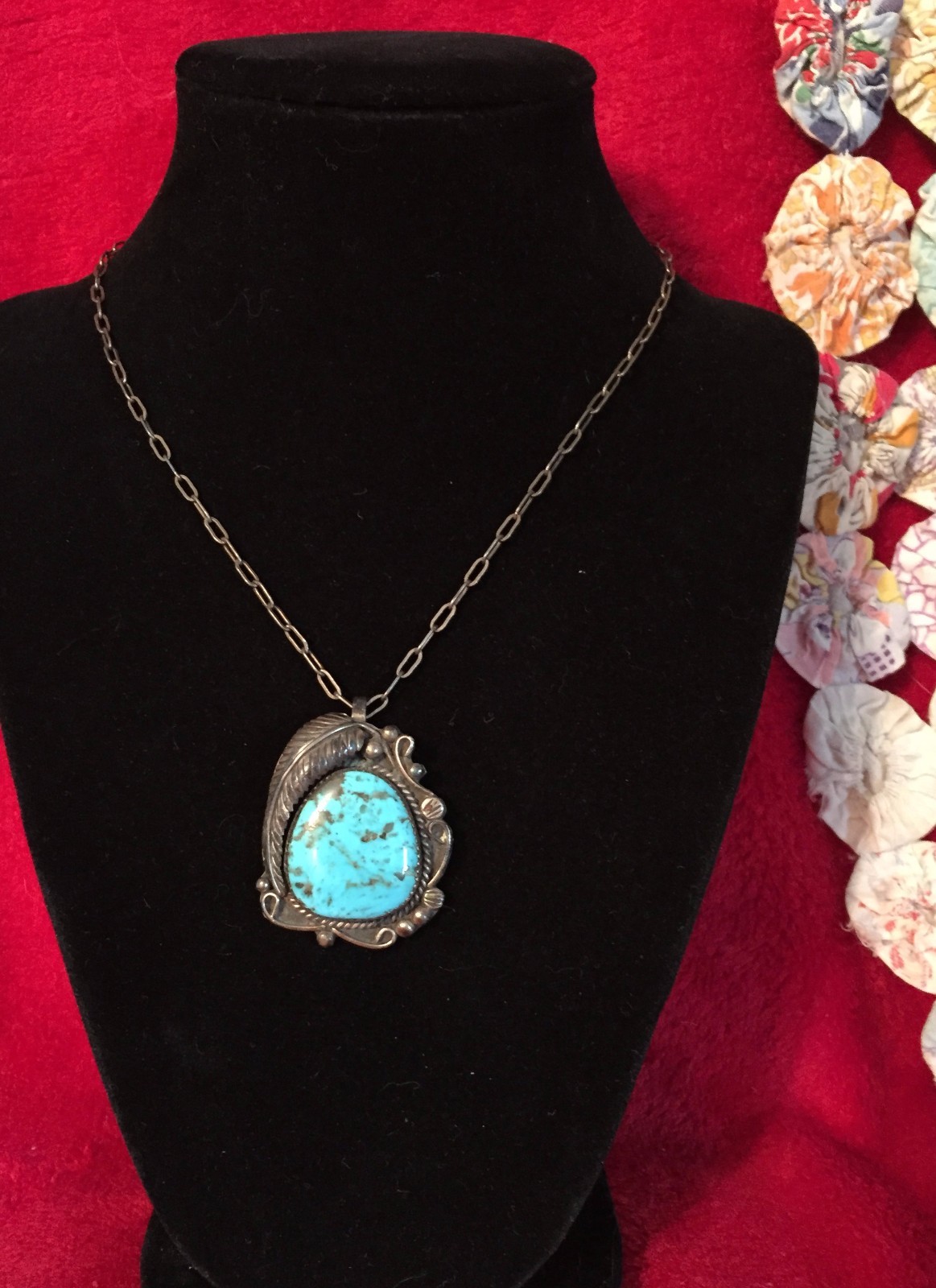 Vintage Southwestern Turquoise & Sterling Silver Pendant with Necklace Hand-made