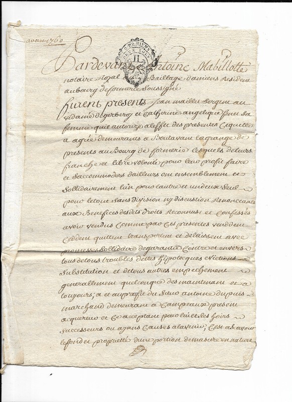 Generalite D'Amiens Formerie Mabillotte Notaire Royal 1760
