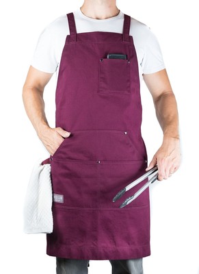 - Professional Grade Chef Apron - Red - 100% Cotton