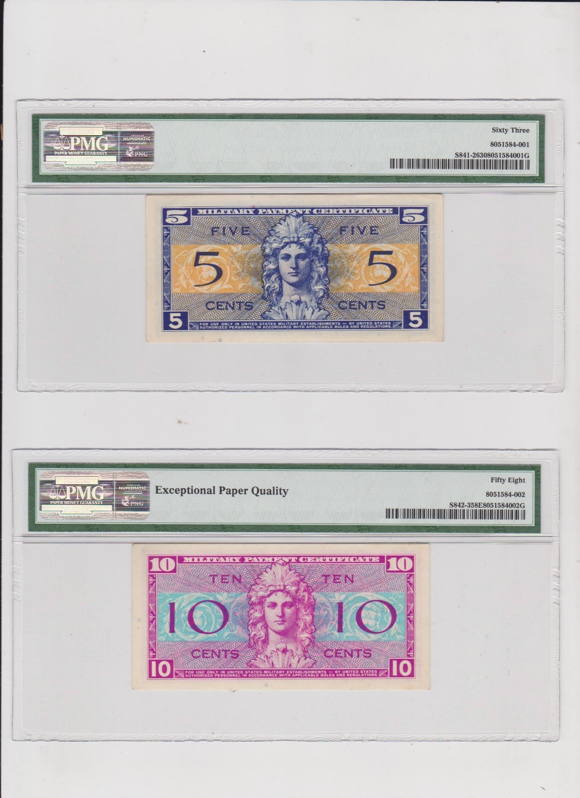 Complete Set of Series 521 Military Payment Certificates PMG HIGH GRADES
