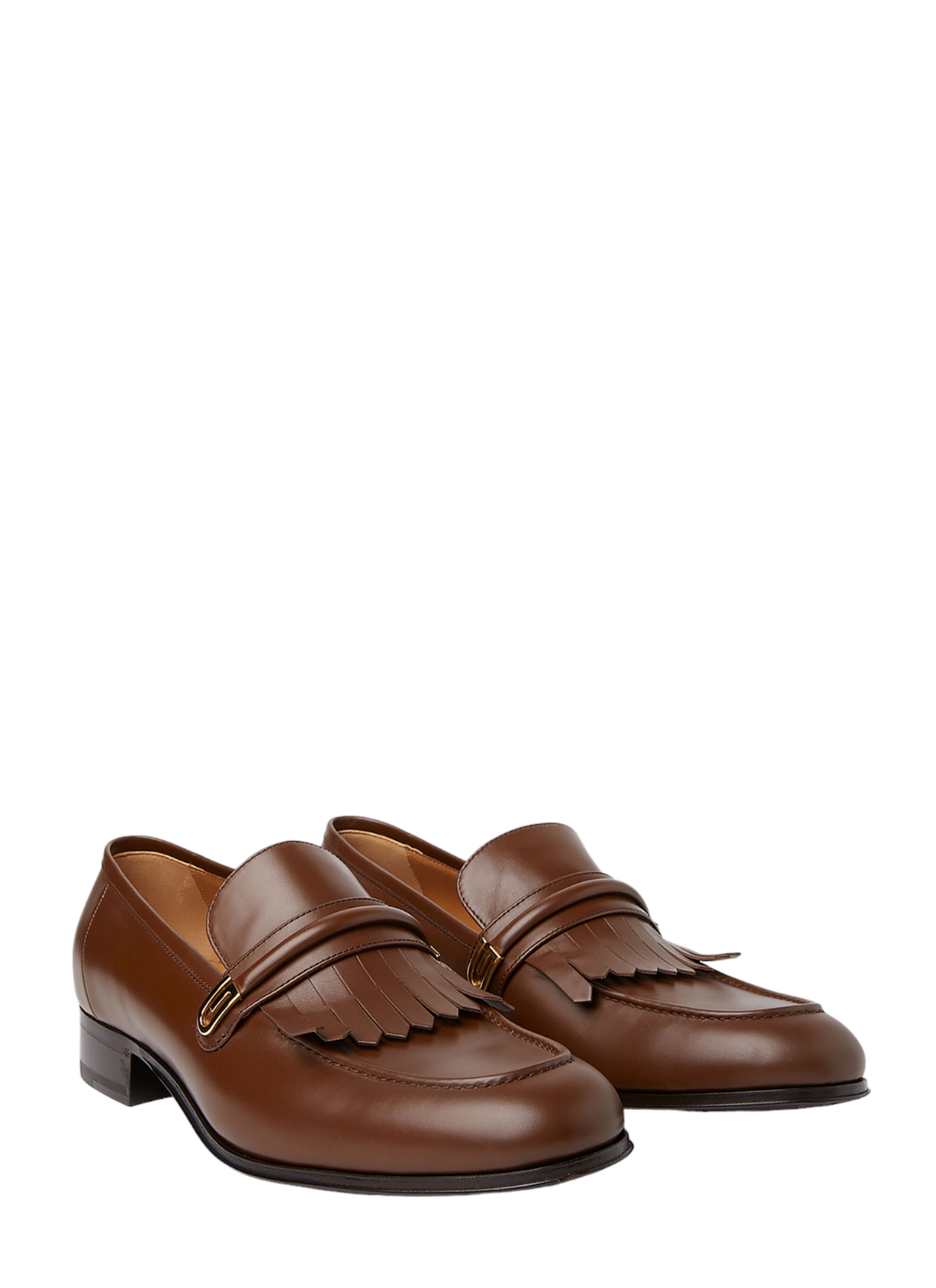 Pre-owned Gucci Authentic Men's  Brown Leather Mirrored Fringed Loafers Dress Shoes