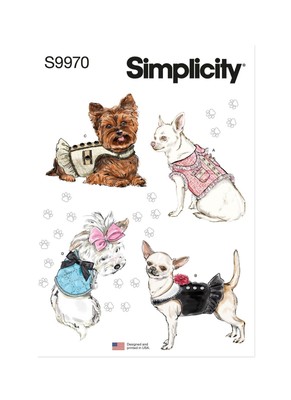 Simplicity Pattern 9970  Dog Clothes in 4 Sizes Approx. Weight 1 1/2 lbs- 8 lbs