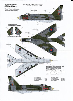 X32010 Xtradecal 1:32 BAC / EE Lightning F.3 XR716/AS 5 Sqn RAF Binbrook 1982