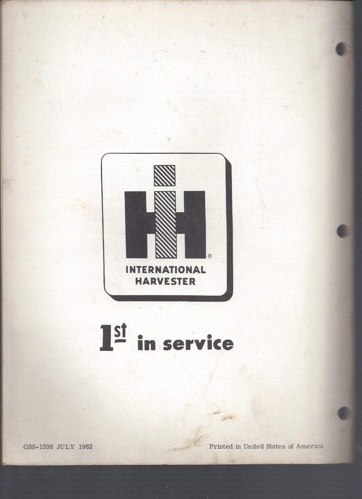 International Harvester Blue Ribbon Service Manual Hydraulic System Combines 303