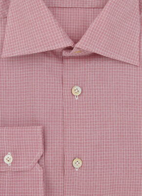 Pre-owned Kiton Burgundy Red Check Cotton Shirt - Slim - 16/41 - (kt1212232)
