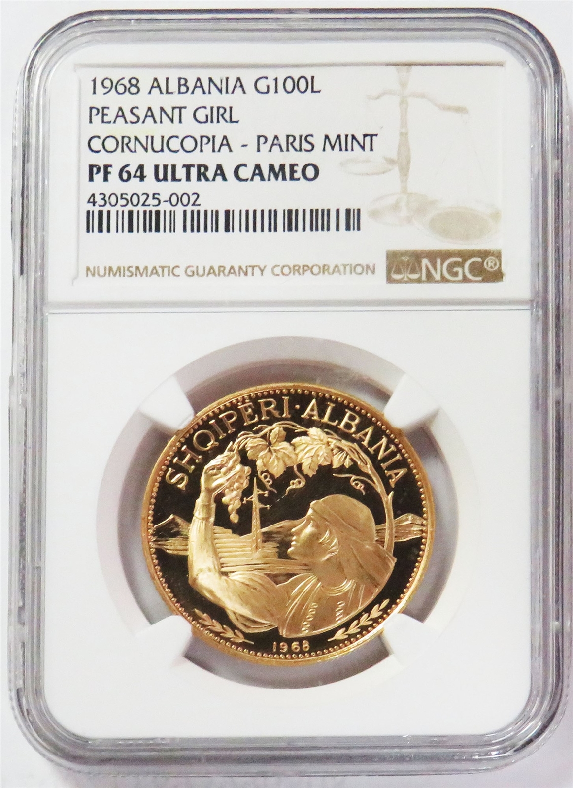 1968 GOLD 24 MINTED ALBANIA 100 LEKE CORNUCOPIA PARIS MINT