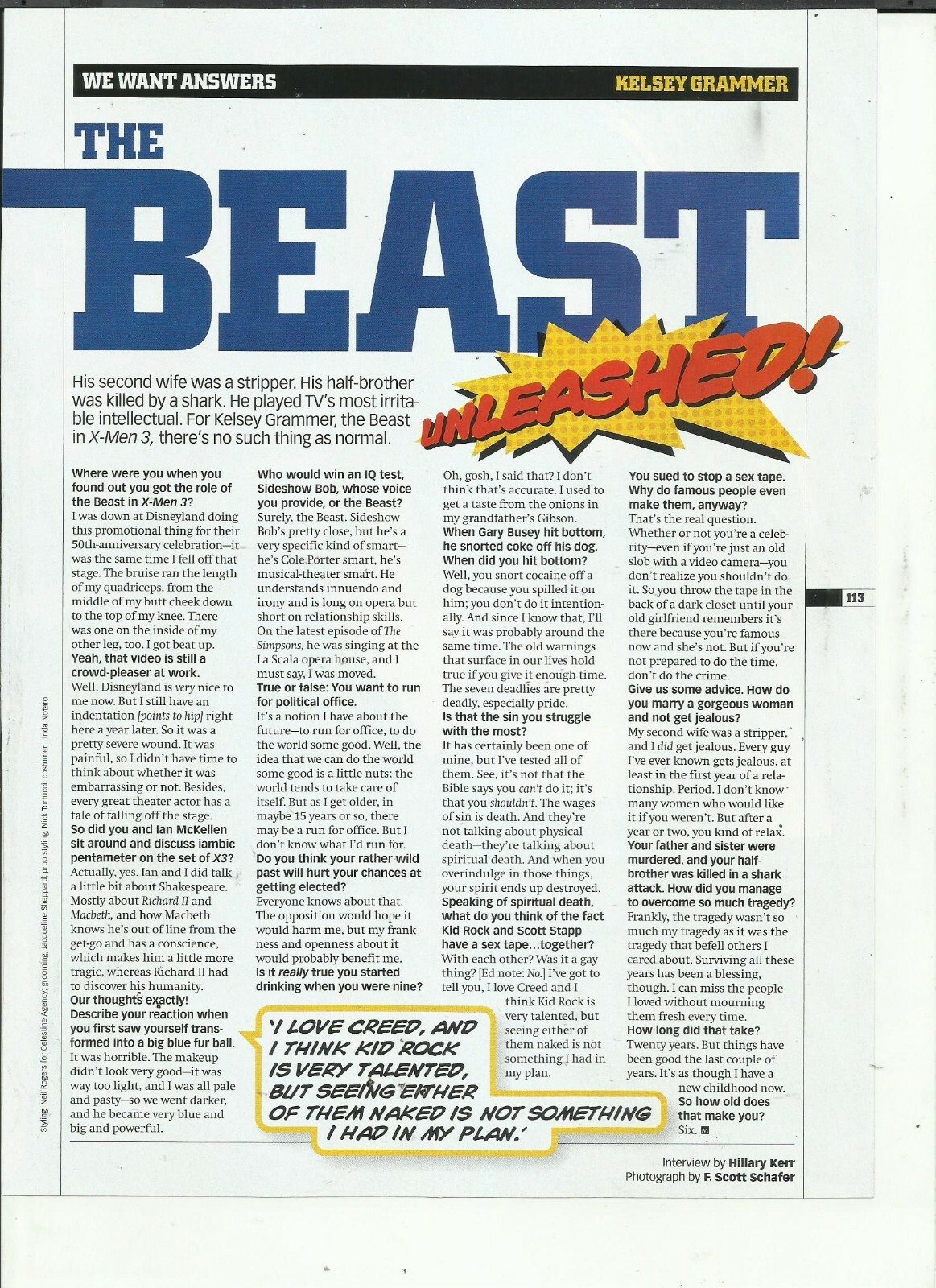 KELSEY GRAMMER MAGAZINE CLIPPINGS