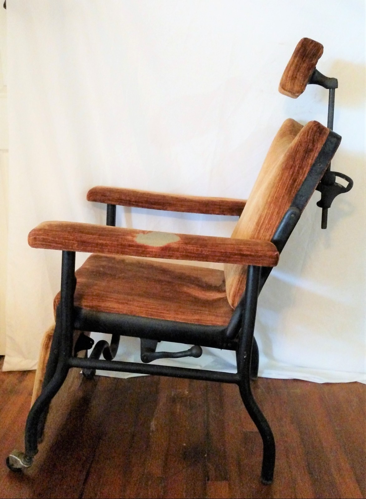 Antique Iron Medical Chair Upholstered Metal