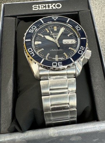Pre-owned Seiko 5 Automatic Blue Dial Steel Bracelet Men's Watch Srpk97 Made In Japan