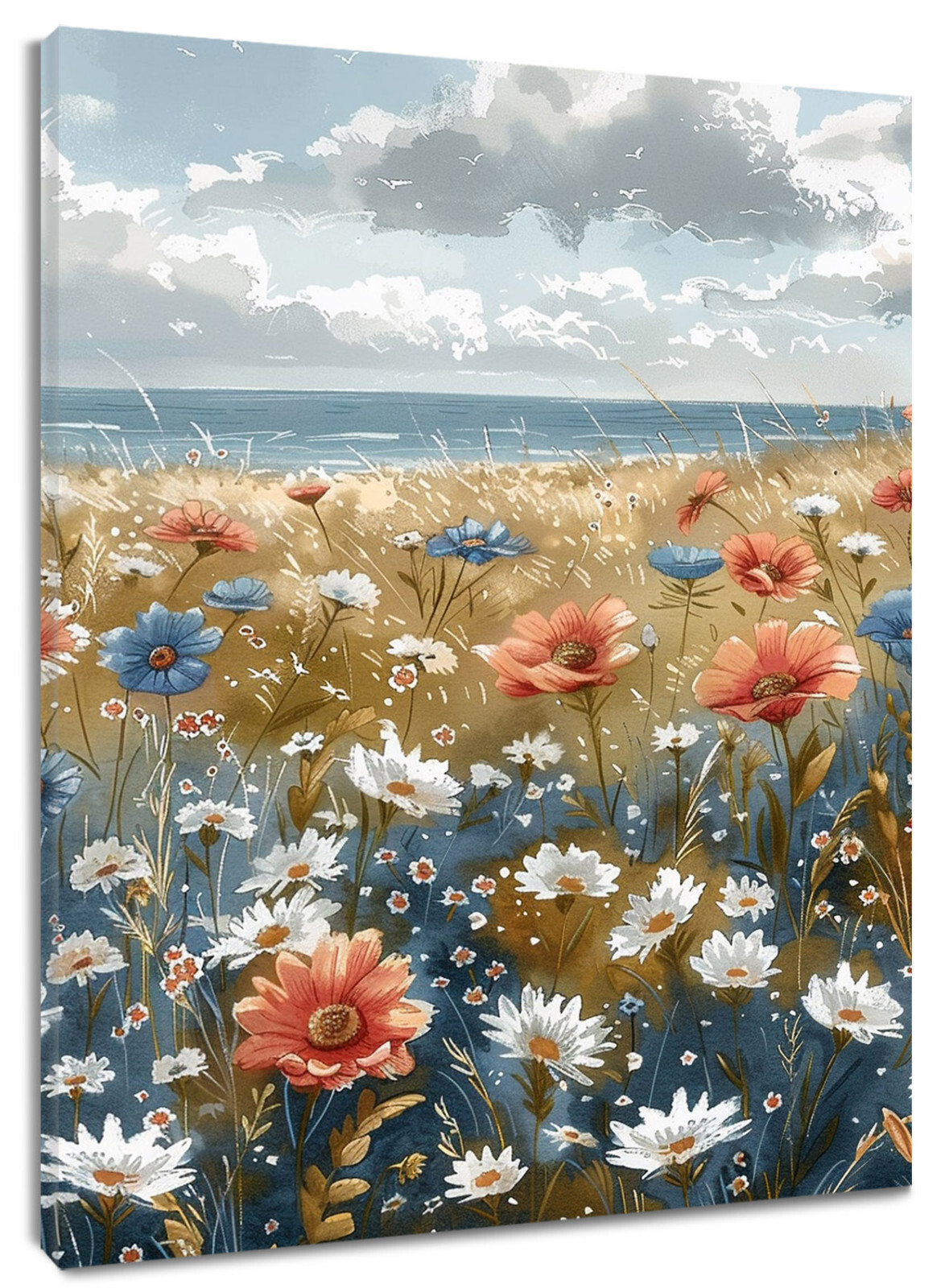 「Southern morning」 キャンバスアート Beach Orange Wildflower Canvas Wall Art for Bathroom Living