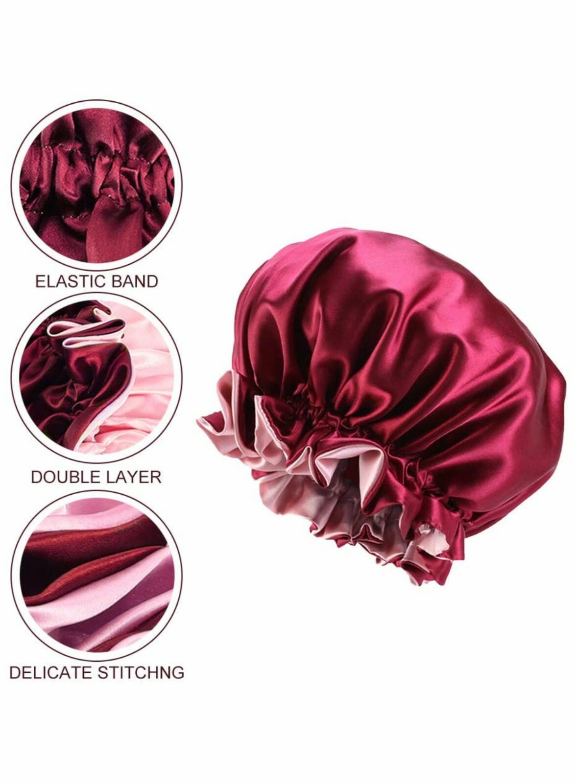 Large Satin bonnet for Curly Hair, Double Layer Reversible Silk Hair Sleep Cap