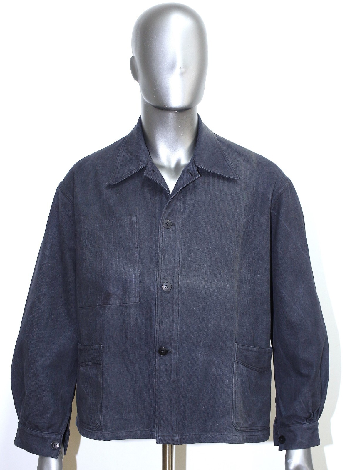 French 50s Faded Black-Dyed Cotton Twill V Pockets Work French 50s Faded Black-Dyed Cotton Twill V Pockets Work