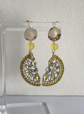 Handmade Sparkly Lemon Slice Earrings, Summer Citrus Fruit Jewelry